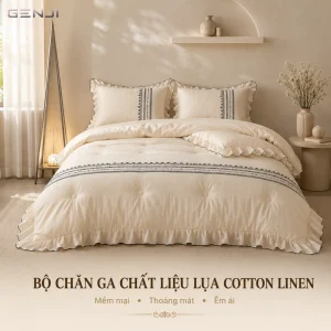 Bộ chăn ga chất liệu lụa cotton linen tự nhiên ga trần chăn hè