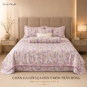 Bộ chăn ga gối lụa Hàn Quốc trần bông Genji