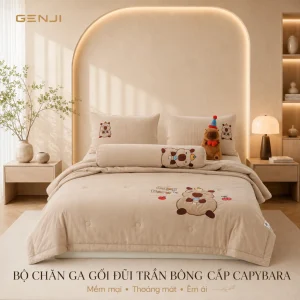 Bộ chăn ga gối cotton đũi trần bông baby three