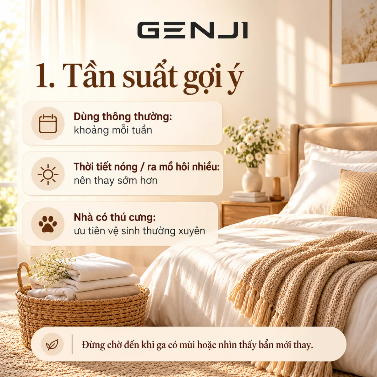 Tần suất gợi ý thay và giặt ga giường